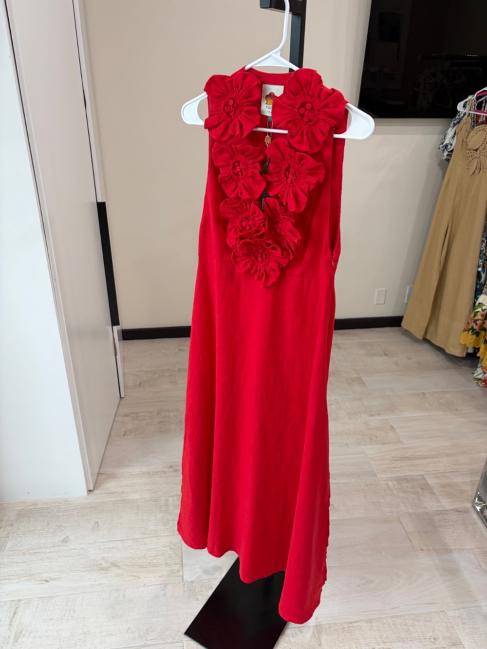 FARM Rio Bold Red Maxi Dress with Floral Neckline - Picture 5 of 15